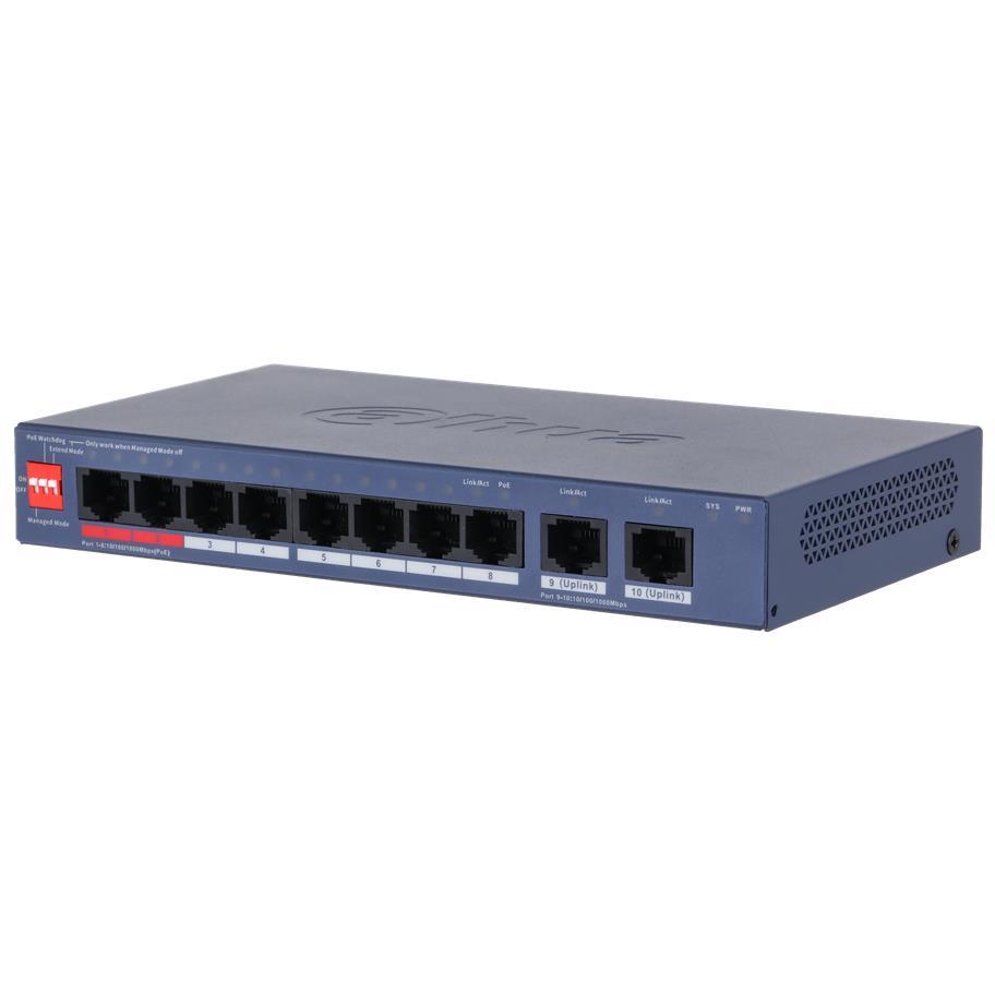 Switch|DAHUA|DH-CS4010-8ET2GT-60|Switch layer L2|8xRJ-45 ports|RJ-45 Ports Type Fast Ethernet (10/100)|2xGigabit Ethernet (copper) ports quantity|8xPower over Ethernet (PoE) ports quantity|Total Power over Ethernet (PoE) budget 60 W|CS4010-8ET2GT-60